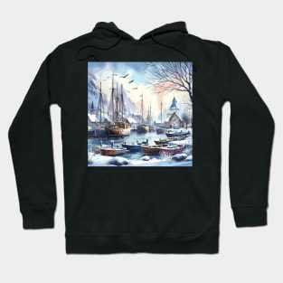 Winter River Boats Hoodie